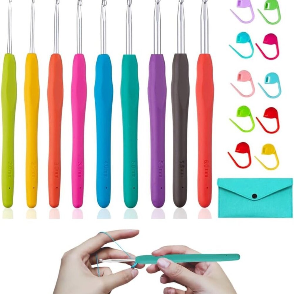 Ergonomic Crochet Hooks Set, 9 Sizes Crochet Hooks with Case 2.0mm~6.0mm